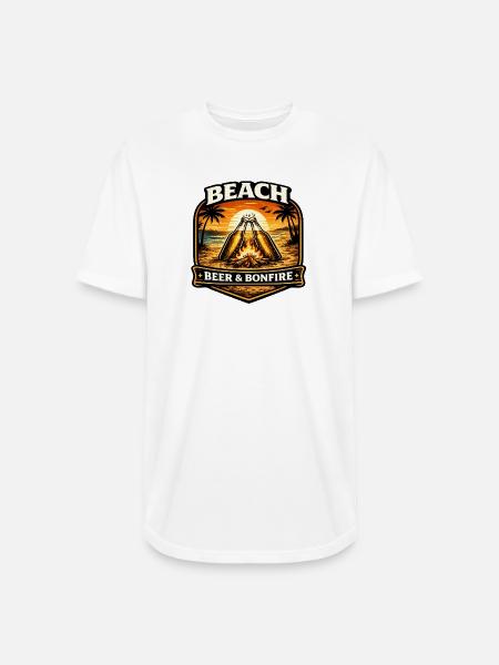 Beach Bonfire Beer Emblem - Long Body Men’s T-Shirt - white