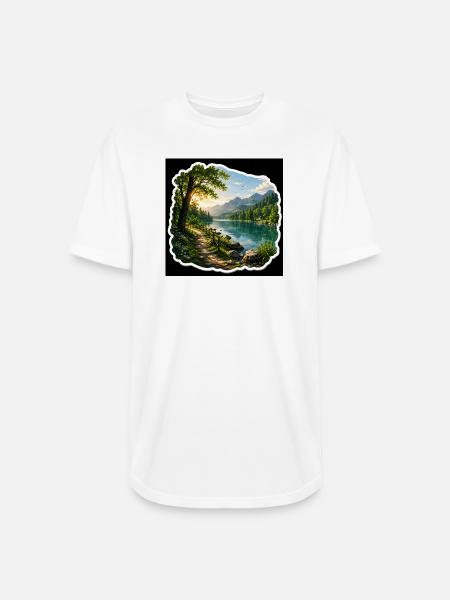 Lakeside Trail in Alpine Sun - Long Body Men’s T-Shirt - white