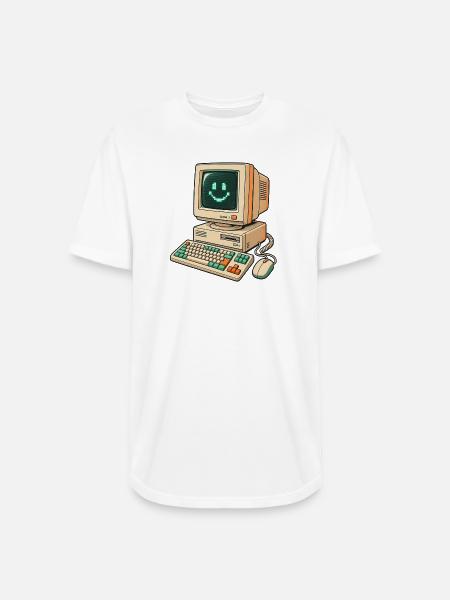 Retro Pixel Smile Computer - Long Body Men’s T-Shirt - white