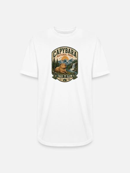 Capybara National Park Patch - Long Body Men’s T-Shirt - white
