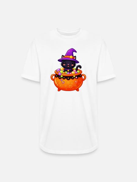 Whiskered Witch in Cauldron - Long Body Men’s T-Shirt - white
