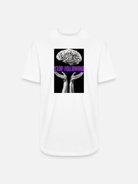 Stop Following Brain Hands - Long Body Men’s T-Shirt - white
