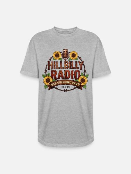 Hillbilly_Radio_Logo_Sunflowers - Long Body Men’s T-Shirt - heather gray