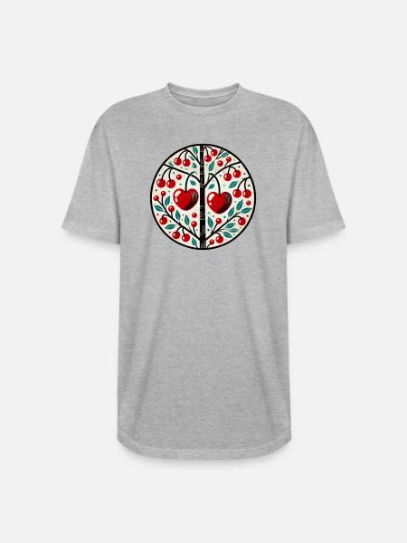 Heart Cherry Tree Folk Circle - Long Body Men’s T-Shirt - heather gray