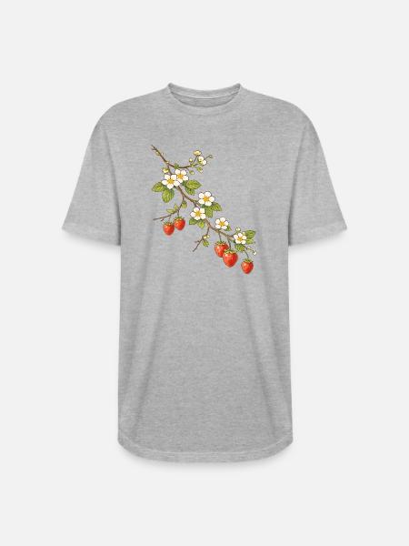 Strawberry Branch with Blossoms Illustration - Long Body Men’s T-Shirt - heather gray