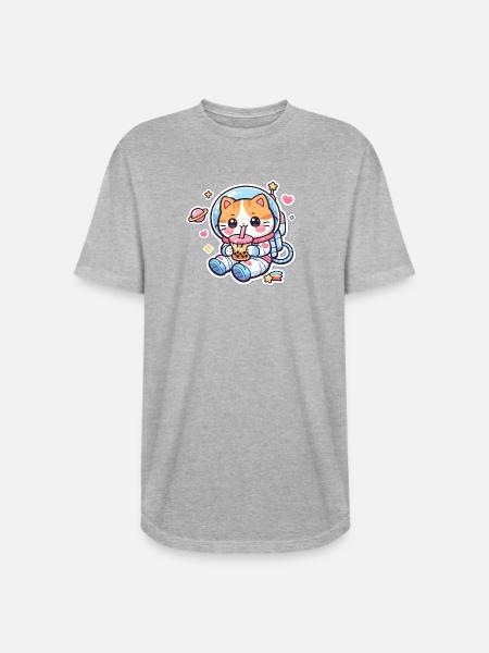 Cosmic Kitty Bubble Tea - Long Body Men’s T-Shirt - heather gray