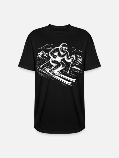 Bigfoot Sasquatch Skier in the Mountains - Long Body Men’s T-Shirt - black