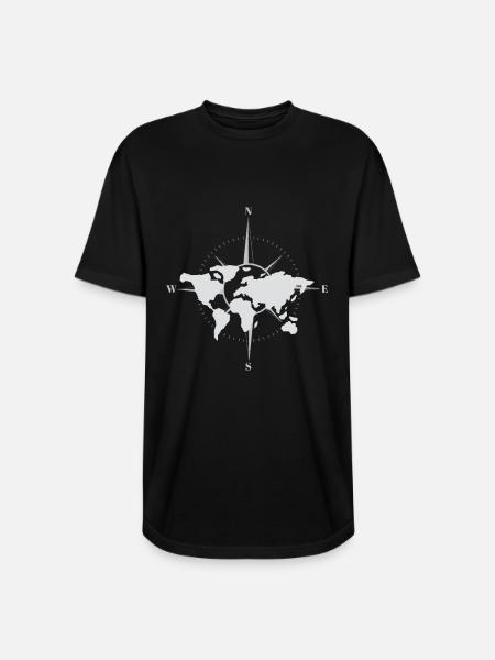 World map and compass - Long Body Men’s T-Shirt - black