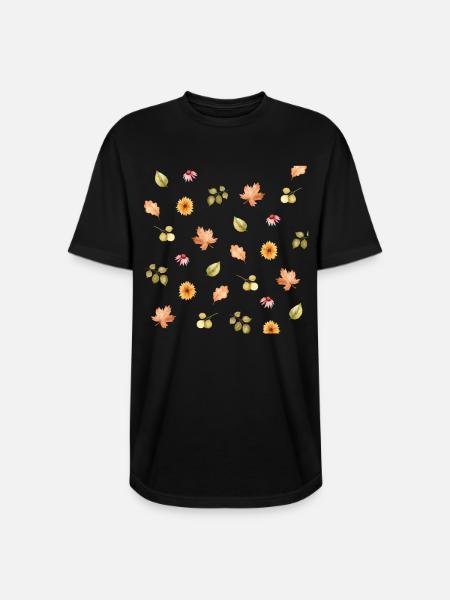 Autumn Meadow Floral Scatter - Long Body Men’s T-Shirt - black