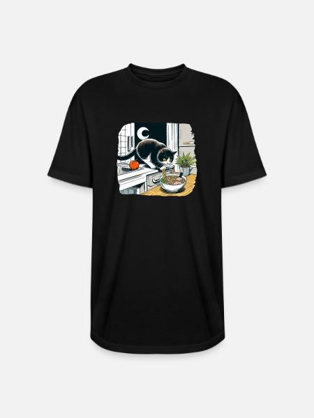 Moonlit Cat Noodle Quest - Long Body Men’s T-Shirt - black