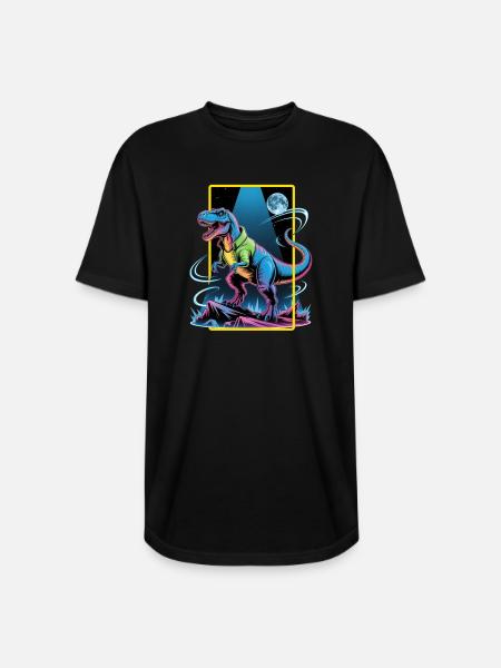 Futuristic T-Rex – Neon Power Beast - Long Body Men’s T-Shirt - black