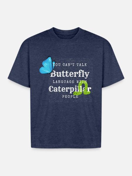 Butterfly Language Tee - Boxy Fit Unisex T-Shirt - vintage heather navy