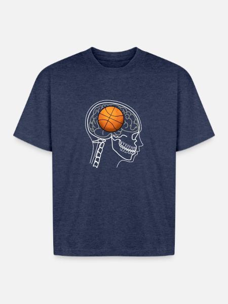 BASKETBALL BRAIN ON X-RAY DESIGN - Boxy Fit Unisex T-Shirt - vintage heather navy