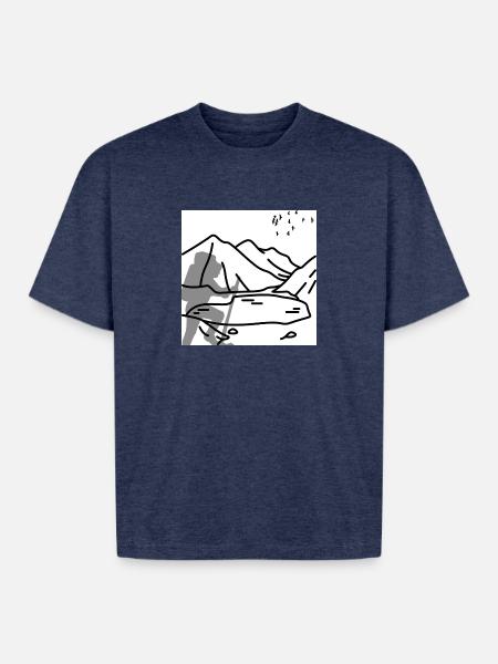 Minimal Mountain Birds Line Art - Boxy Fit Unisex T-Shirt - vintage heather navy