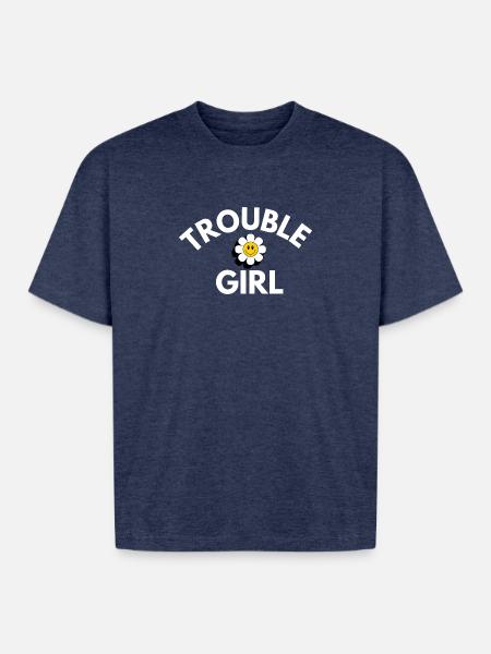 Trouble Girl Daisy Smile - Boxy Fit Unisex T-Shirt - vintage heather navy