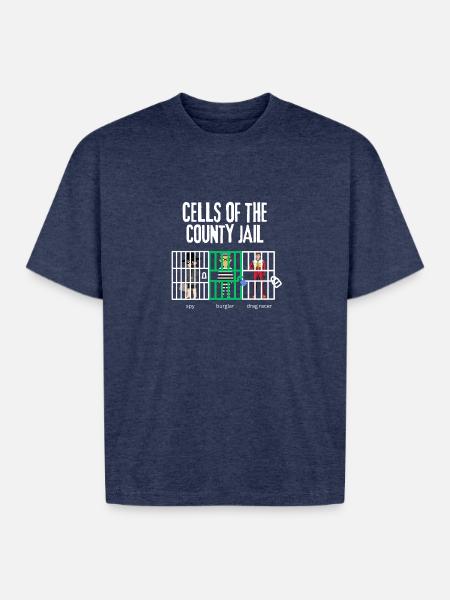 Cellblock Trio Jail Scene - Boxy Fit Unisex T-Shirt - vintage heather navy