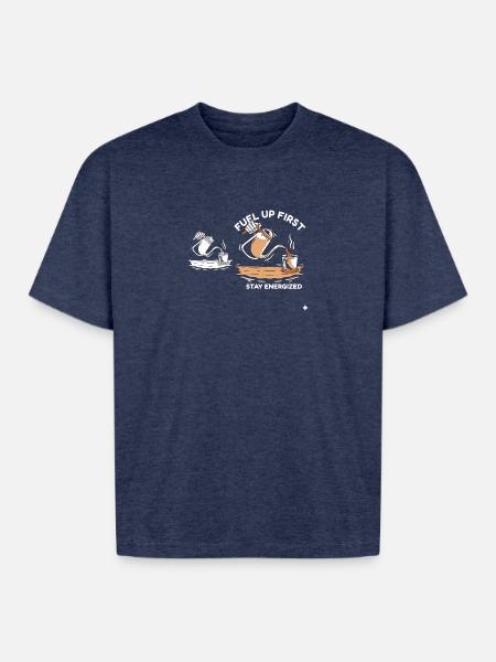 Fuel Up First Stay Energized - Boxy Fit Unisex T-Shirt - vintage heather navy