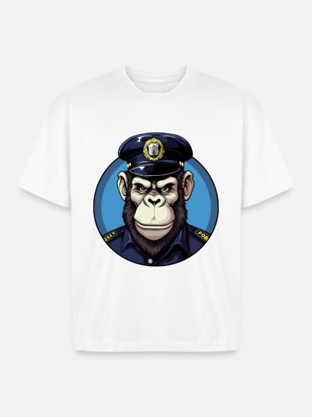Monkey policeman - Boxy Fit Unisex T-Shirt - white