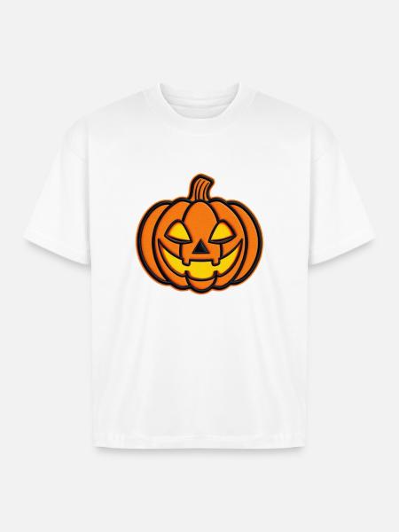 Pumpkin Jack-o-Lantern Patch - Boxy Fit Unisex T-Shirt - white