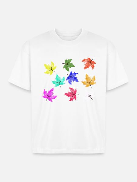 Prismatic Autumn Maple Leaves - Boxy Fit Unisex T-Shirt - white