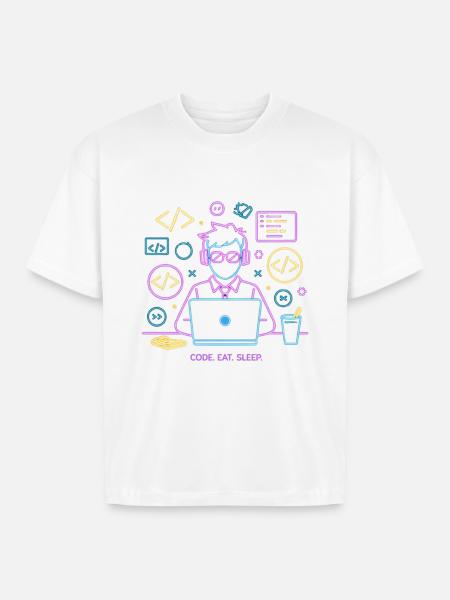 Code. Eat. Sleep. - Boxy Fit Unisex T-Shirt - white