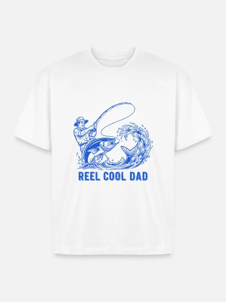 Reel Cool Dad Fishing - Boxy Fit Unisex T-Shirt - white