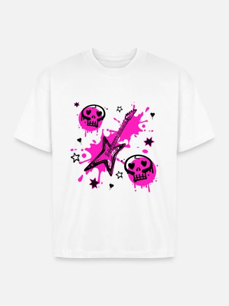 Neon Skull Guitar Splash - Boxy Fit Unisex T-Shirt - white