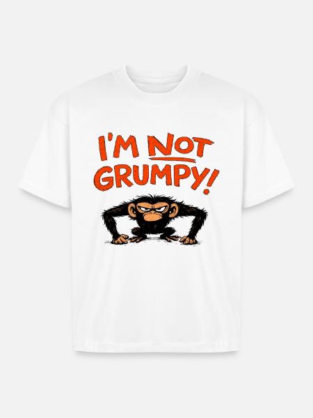 I'm Not Grumpy Monkey - Boxy Fit Unisex T-Shirt - white