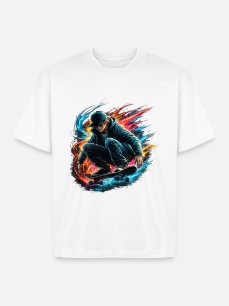 Neon Splash Skate Rider - Boxy Fit Unisex T-Shirt - white
