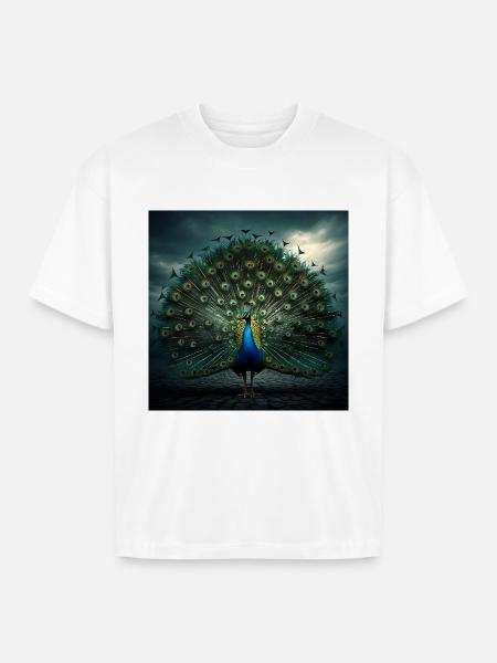 beautiful peacock - Boxy Fit Unisex T-Shirt - white