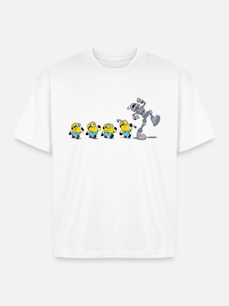 Minions In A Row With Robot - Boxy Fit Unisex T-Shirt - white
