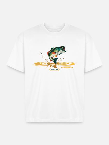 Bass Fish Splash Print - Boxy Fit Unisex T-Shirt - white
