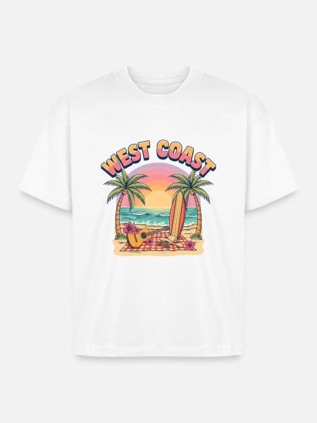 West-Coast-Surf-Vibe-Retro-California-Beach-Sun - Boxy Fit Unisex T-Shirt - white