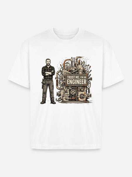 Steampunk Engineer Portrait Machine - Boxy Fit Unisex T-Shirt - white