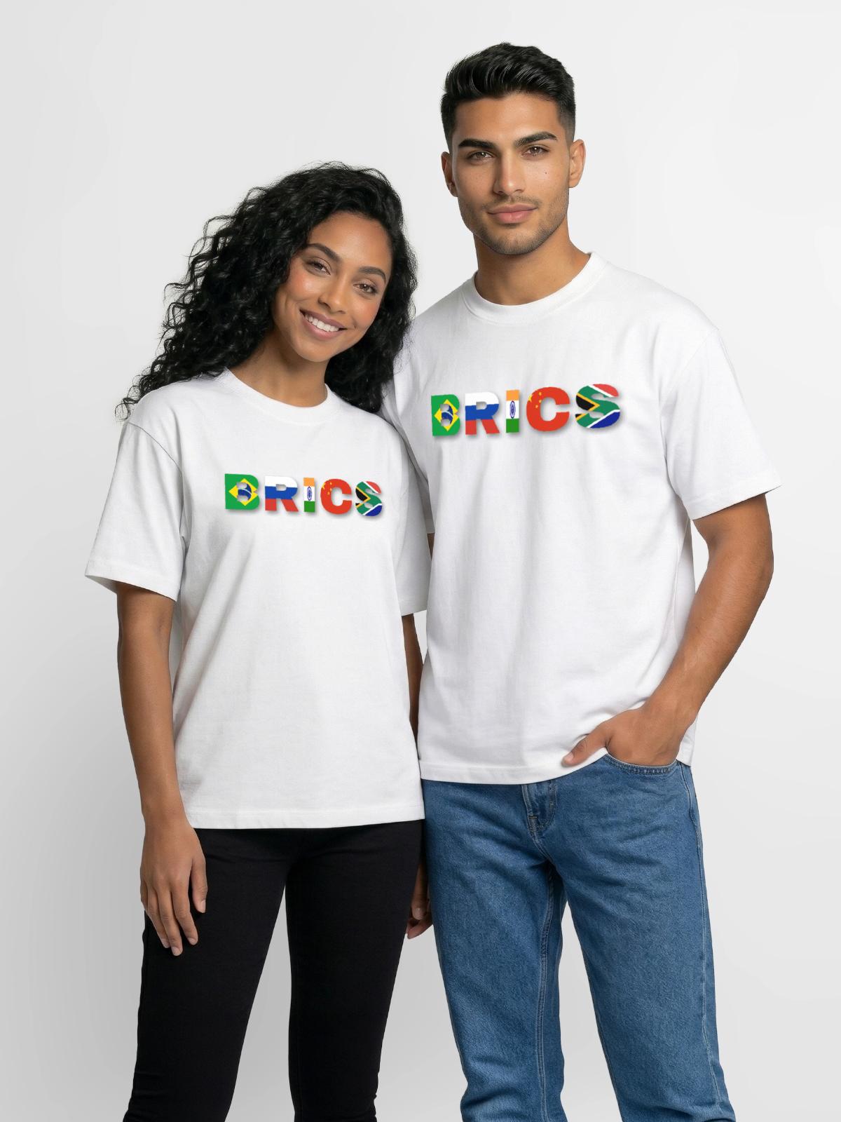Brics - Boxy Fit Unisex T-Shirt - white - Front - AI Model Female 172 dark (172cm) & AI Model Male 185 dark (185cm)