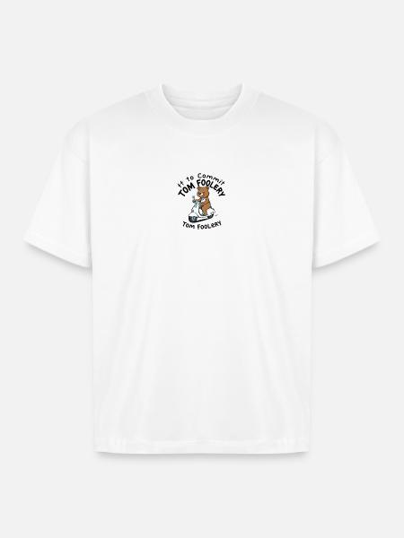 Cute Bear Riding Scooter Illustration - Boxy Fit Unisex T-Shirt - white