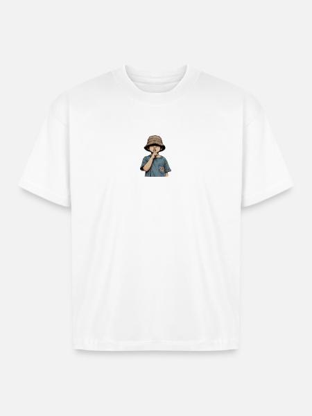Shushing Kid in Bucket Hat - Boxy Fit Unisex T-Shirt - white
