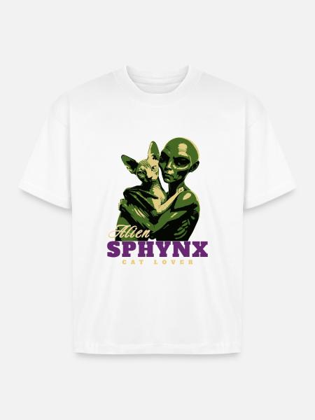 Alien Sphynx Cat - Boxy Fit Unisex T-Shirt - white