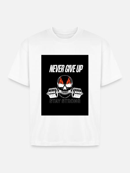 Never Give Up Skull Fitness - Boxy Fit Unisex T-Shirt - white
