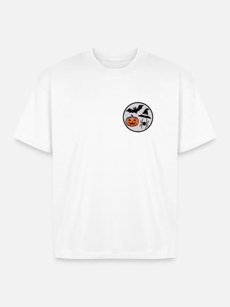 Halloween Circle: Pumpkin Bat Spider - Boxy Fit Unisex T-Shirt - white