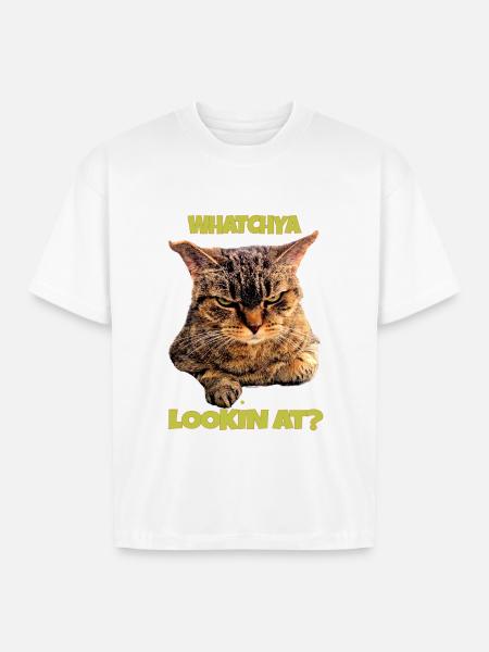 Whatchya Lookin At Cat - Boxy Fit Unisex T-Shirt - white