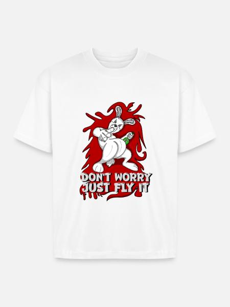 Badass bunny just fly it - Boxy Fit Unisex T-Shirt - white