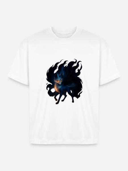 Mystic Night Wolf Illustration - Boxy Fit Unisex T-Shirt - white