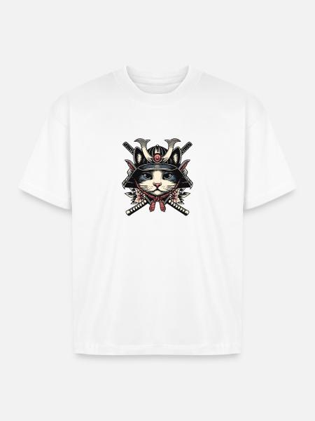 Wise Samurai Cat - Boxy Fit Unisex T-Shirt - white