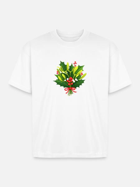 Festive Holly Botanical Design - Boxy Fit Unisex T-Shirt - white