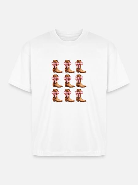 Cowgirl Boots and Pink Bows Rodeo - Boxy Fit Unisex T-Shirt - white