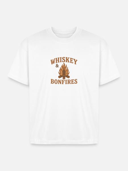 Whiskey & Bonfires - Boxy Fit Unisex T-Shirt - white