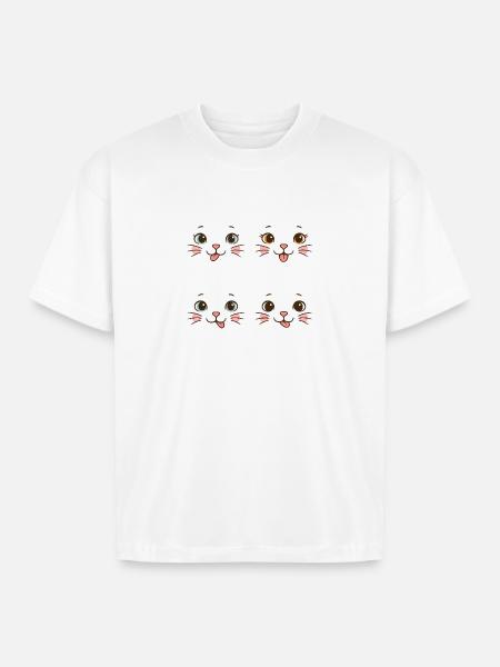 Four Playful Cat Faces - Boxy Fit Unisex T-Shirt - white