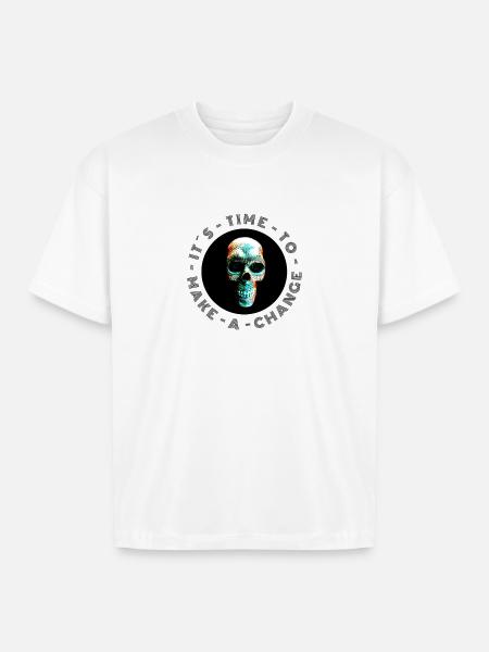 Neon Halftone Skull, Halloween, Skeleton - Boxy Fit Unisex T-Shirt - white
