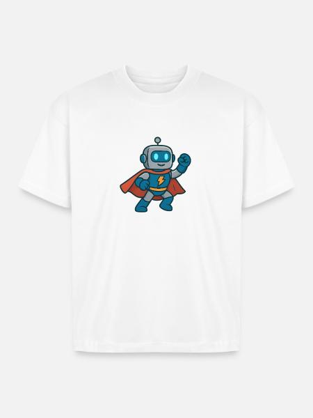 Robot Hero Lightning Cape - Boxy Fit Unisex T-Shirt - white